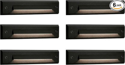 GKOLED 6 Pack LED Low Voltage Linear Step Lights, Landscape Cutoff Stair Riser Light, 2W 9-15V AC/DC 3000K Outdoor Waterproof Accent Lighting Fixtures, Die-cast Aluminum, Black Powder Coated Finish