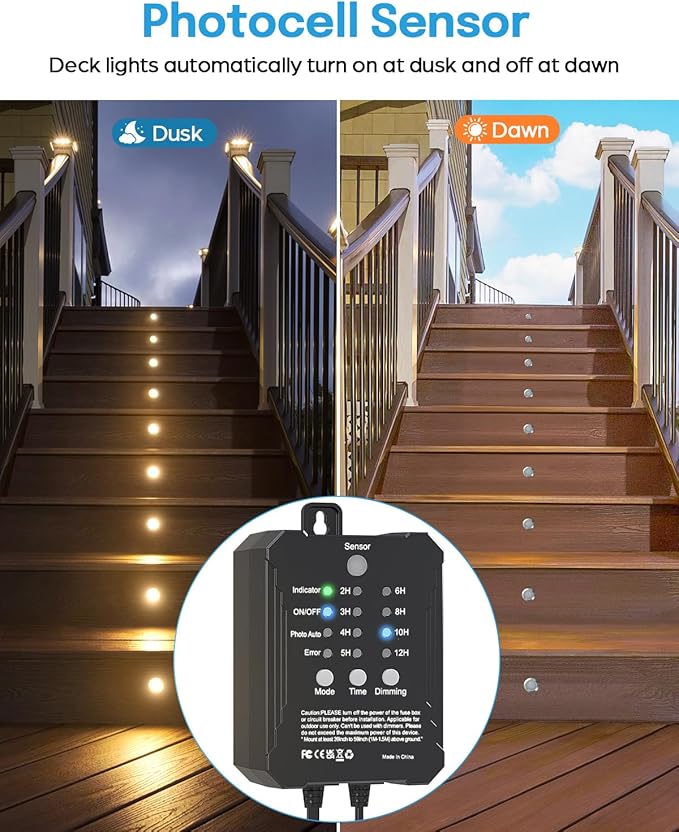 HIBOITEC Low Voltage Deck Lights Kit with Transformer Dimmable Timer and Photocell Sensor Outdoor Recessed LED Deck | Lumora