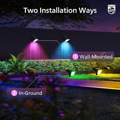 Philips 6 Packs Solar RGBW Spot Lights Outdoor, 18 LED Solar Powered Landscape Lights, 9 Lighting Modes Color-Changing Dusk to Dawn Waterproof Pathway Spotlights for Garden Trees Halloween Christmas