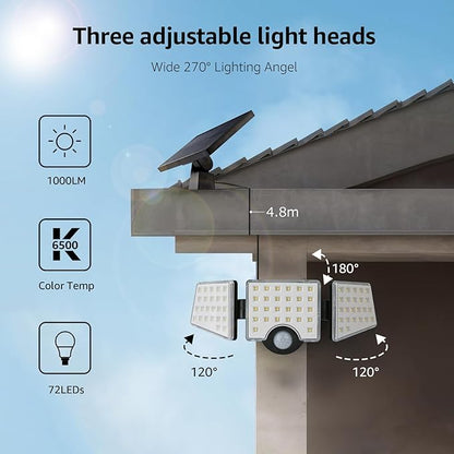 LE Bundle - Solar Flood Light 3 Adjustable Heads with Separeted Solar Panel & 25 ft Solar String Lights G40 Edison Bulbs String Lights