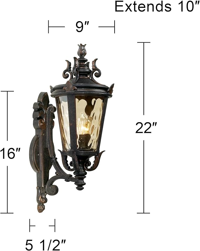 John Timberland Casa Marseille Vintage Outdoor Wall Light Fixture Veranda Bronze Scroll Frame 22" Champagne | Lumora