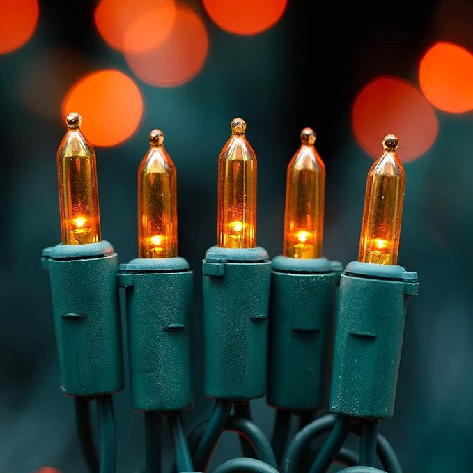 200 Count Orange LED Christmas Lights, 66 ft Green Wire UL Certified Commercial Grade Holiday String Light Set (Orange)