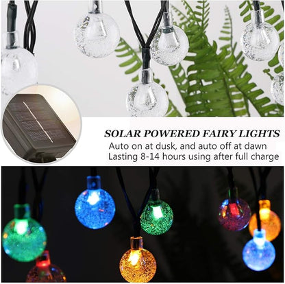 Solar Powered Crystal Ball Lights - 8 Modes, 7M/24Ft, 50 LED, Waterproof for Outdoor Patio, Garden, Yard & Wedding Decoration (Multi-color)