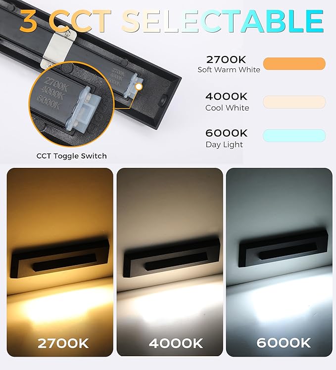 CLOUDY BAY [12 Pack] 3 Color Low Voltage 12-24V LED Step Lights Outdoor,2.5W Landscape Cutoff Stair Riser Light,Deck Step Lights Exterior Accent Lighting Fixtures,Wet Location,Black