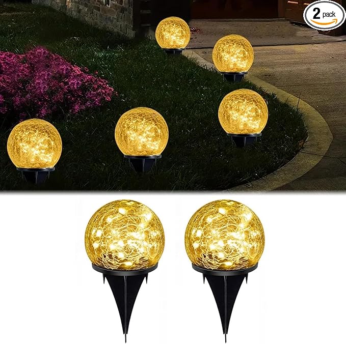 Solar Lights, Outdoor Waterproof, Spherical, Suitable for Yard, Terrace, Path, Lawn, Party, Garden, Landscape Lighting, Creative Birthday Gift, 2 Pack (5.5 Inch (Warm Light))
