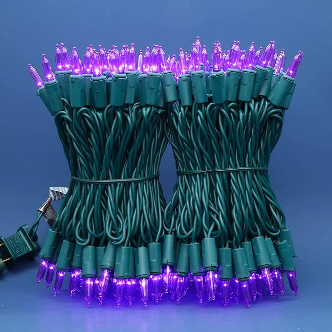 200 Count Purple LED Christmas Lights, 66 ft Green Wire UL Certified Commercial Grade Holiday String Light Set (Purple)