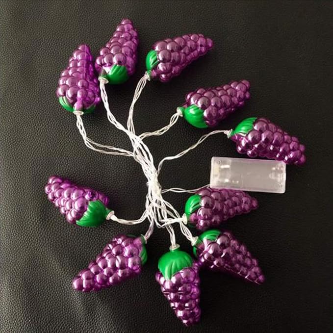 Fruit String Lights Battery Powered Indoor Outdoor Lighting Lamp Strawberry/Grape/Watermelon/Lemon/Banana for Wedding Home Birthday Garden Yard Patio Party Decorations (Grape)
