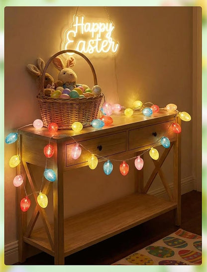 8.5Ft Easter Egg String Lights Plug in, Outdoor Easter Decorations String Lights with 10 LED Multicolor Glitter Egg Light, Hanging Pastel Easter Lights for Indoor Home Spring Patio Garden Party Decor