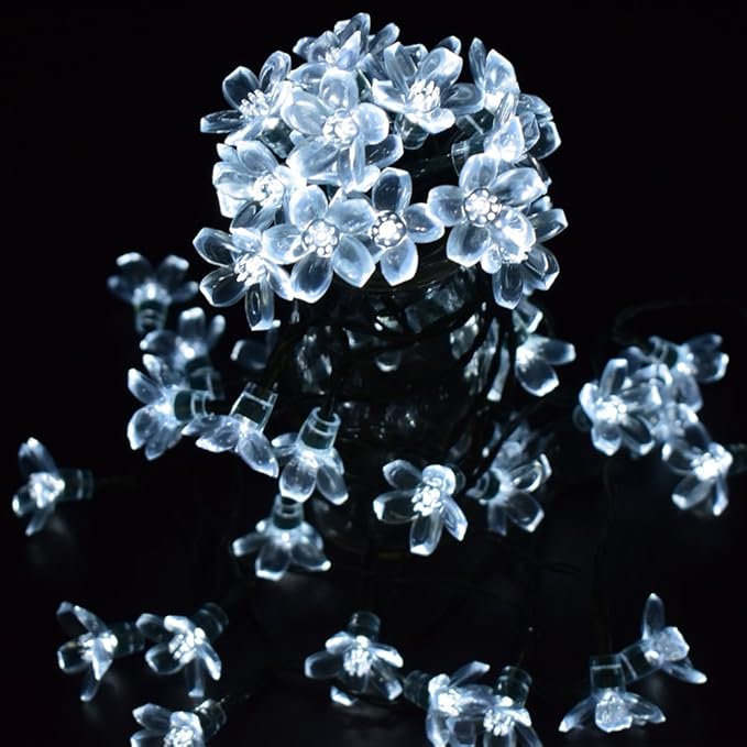 Hann® Solar String Lights, 21ft 50 LED Fairy Blossom Flower Christmas Decorative Lighting for Outdoor Home Lawn Garden Wedding Patio Party and Holiday Decorations (50 LED Peach Blossom White)