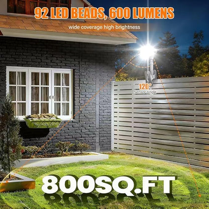 Clip On Solar Lights Outdoor | 92 LEDs 600LM Motion Sensor Lamp for Fence, Camping, Deck & Gutter, 360°Rotatable Adjustable (White)