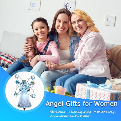 Solar Garden Lights, Solar Angel Garden Stake Lights Outdoor Waterproof, Angel Solar Lights Outdoor Garden Decor, LED Angel Decorative Lights for Cemetery Grave Yard, Memorial Sympathy Gift (Blue)