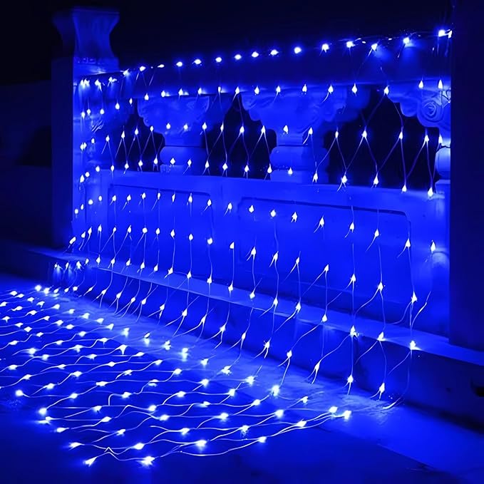 2 PACK Outdoor Garden Light - Waterproof Net Lights, 200 LED Battery Operated Tree String Light with 8 Modes, Mesh Curtain Lights for Garden Patio Yard Christmas Party Tree and Holiday Decor( Blue)