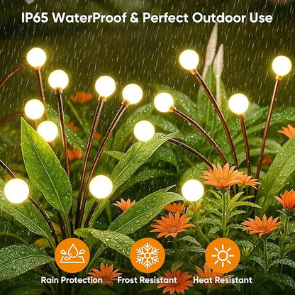 Solar Lights Outdoor Waterproof: 8 Pack 64 LED Swaying Firefly Solar Powered Garden Lights - Warm LED Lighting Outside Pathway Yard Patio Decorations - Unique Gardening Gifts for Women Mom