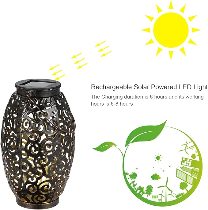 Tomshine Solar Lantern, LED Solar Outdoor Lanterns, Solar Lights Outdoor Hanging Metal Solar Powered Lantern Waterproof Decorations for Patio, Pathway, Outside, Garden Decor, Yard, Walkway