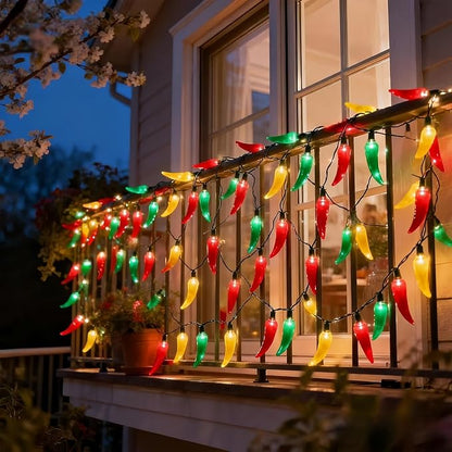 LUCKY SHINE 35 LED Red Green and Yellow Chili Pepper Lights, UL Listed Colored Decorative Lighting String 18 Ft, for Christmas, Thanksgiving, Easter, Kitchen, Patio, Living Room.