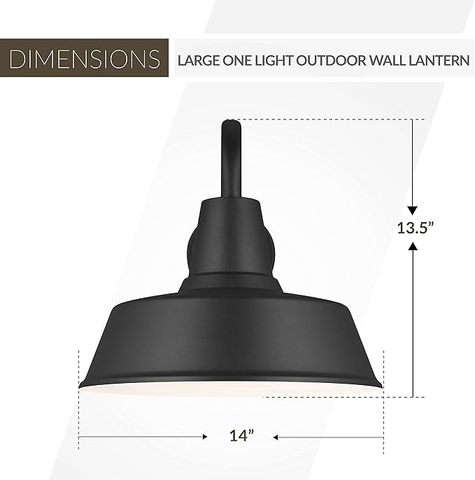 Sea Gull Lighting 8737401-12 Barn Large One Light Outdoor Wall Lantern Outside Fixture, Black