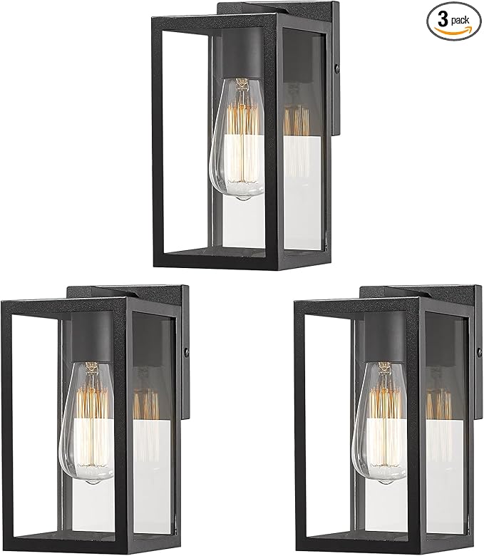 Bestshared Exterior Wall Light, Outdoor Wall Mount Lighting, 1-Light Outdoor Wall Sconce, Wall Lantern Fixture (Black, 3 Pack)