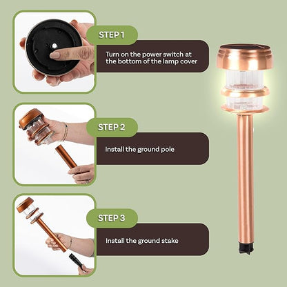 Outdoor Solar Lights - 4-Pack Stainless-Steel LED Lights for Gardens, Pathways, and Patios - Weather-Resistant Stake Lighting by Pure Garden (Copper)
