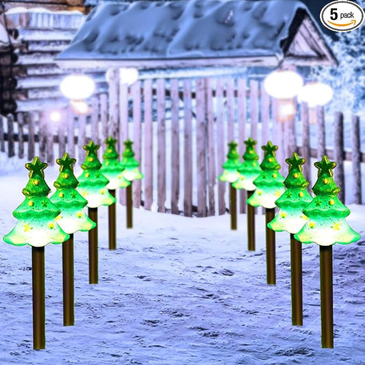 FANFX Christmas Solar Powered Pathway Lights, Automatic Waterproof Landscape Light, Stake Christmas Decoration, LED Lights for Outdoor Pathway Garden Yard and Patio(5pcs Tree Lights)