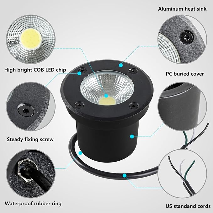 In Ground Lights Outdoor Lighting,IP65 Waterproof Well Light 120V 110V,7W 700lm,3CCT Selectable LED Landscape | Lumora