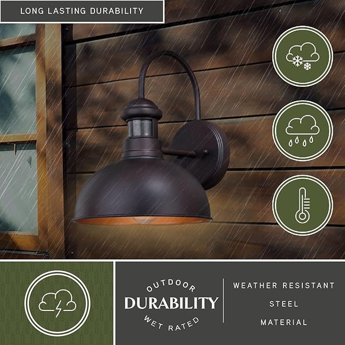 VAXCEL Franklin Bronze Motion Sensor Dusk to Dawn Farmhouse Barn Dark Sky Outdoor Wall Light