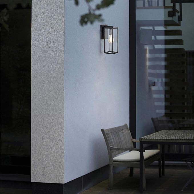 MICSIU Dusk to Dawn Outdoor Lighting, 14.5 Inch Modern Farmhouse Exterior Wall Sconce with Clear Glass, Industrial Black Outside Light for House Garage Entryway, E26 Base 100W Max, ETL Listed