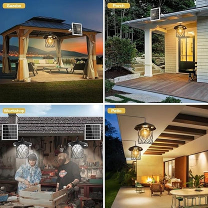 Solar Lights Indoor Outdoor Solar Powered Shed Light with Switch Remote Timer 3 Color IP65 Waterproof Pendant for Barn Gazebo
