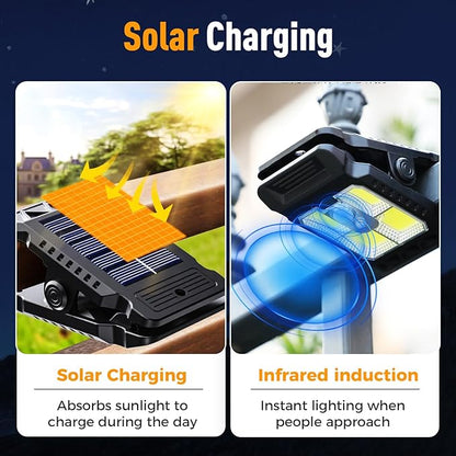Outdoor Solar Clip Light with Motion Sensor, 2026 New Clip on Solar Lights Outdoor Waterproof 3 Modes 3 Mounting Ways for Fence, Wall, Garage, Patio Umbrella (1 pcs)