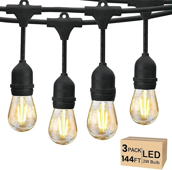 Svater 144 FT Outdoor String Lights 2W, Patio Light for Outside with 32 Antique S14 Plastic LED Bulbs with 30 Pack | Lumora