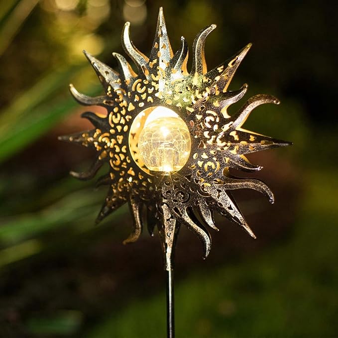 TAKE ME Sun Solar Lights Outdoor Waterproof Metal Garden Stakes for Patio Yard Walkway LawnPatio Mothers Gifts Mom Wife Grandma (Sun)