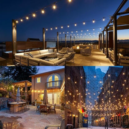 Outdoor String Lights LED 48FT Commercial Grade Heavy Duty with 16 2700K LED S14 Shatterproof Plastic Edison Bulb for Patio Back Yard Porch Party Decor
