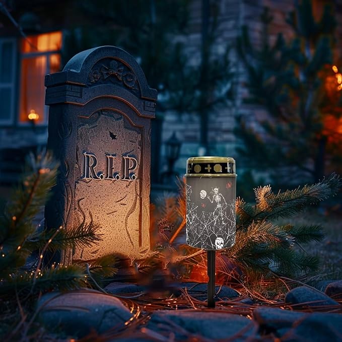 GLENLCWE Funny Skeleton Cobweb Solar Lights Outdoor Solar Candle Waterproof Halloween Solar Garden Lights Flameless LED Candle Grave Eternal Lights for Cemetery