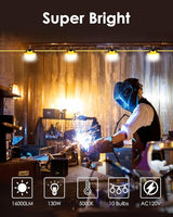 100FT LED Construction String Lights - 3 Prong, 130W 16000LM Plug in Linkable String Work Lights, 5000K | Lumora