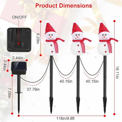 Set of 3 Snowman Solar Christmas Decorations, Solar Garden Stake Lights, IP55 Waterproof Solar Walkway Lights for Your Garden, Landscape, Path, Yard, Patio, Driveway, Pathway (Warm White)