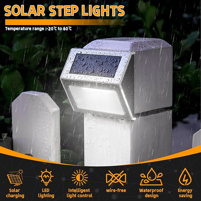 12 Pack Solar Step Lights for Outside Solar Stair Lights Waterproof IP 65 Led Outdoor Deck Lights,Cool White Lights | Lumora