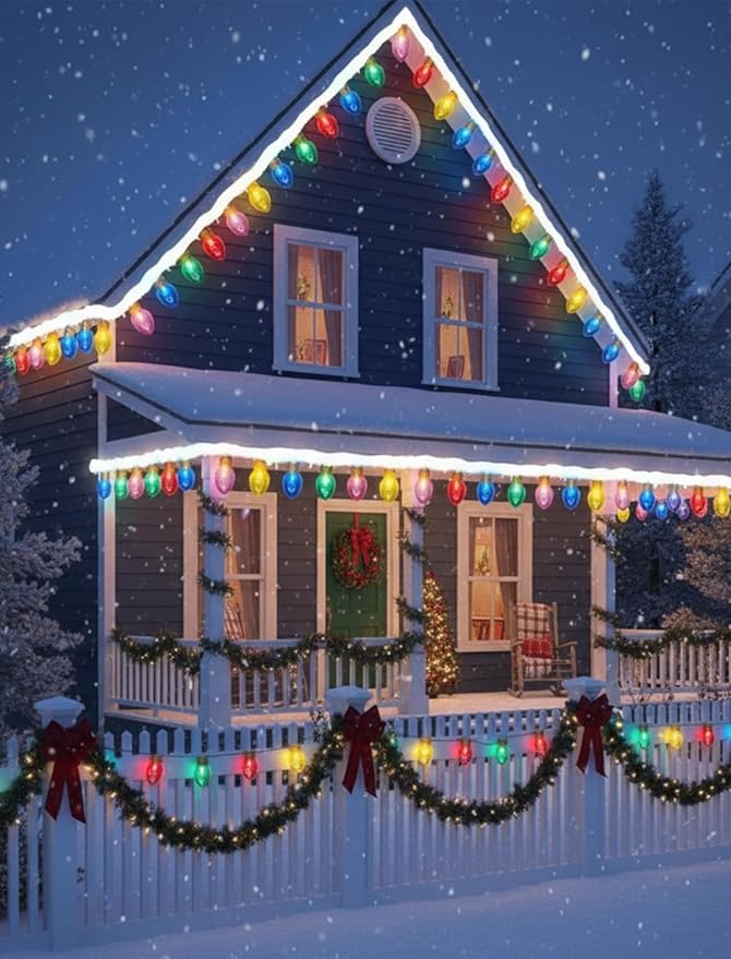 Jumbo Outdoor Christmas Lights,16FT C9 Jumbo Xmas String Lights Decorations Waterproof Hanging Lights with 10 Large Clear Multicolor Bulb for Outdoor Porch Patio Eave Xmas Roof Decoration