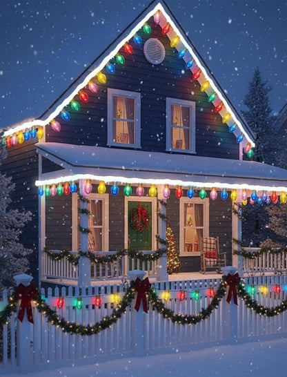 Jumbo Outdoor Christmas Lights,16FT C9 Jumbo Xmas String Lights Decorations Waterproof Hanging Lights with 10 Large Clear Multicolor Bulb for Outdoor Porch Patio Eave Xmas Roof Decoration