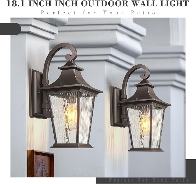 Emliviar 18.1" Outdoor Wall Light in Oil Rubbed Bronze Finish, Outside Wall Mount Light for Front Door, Water | Lumora