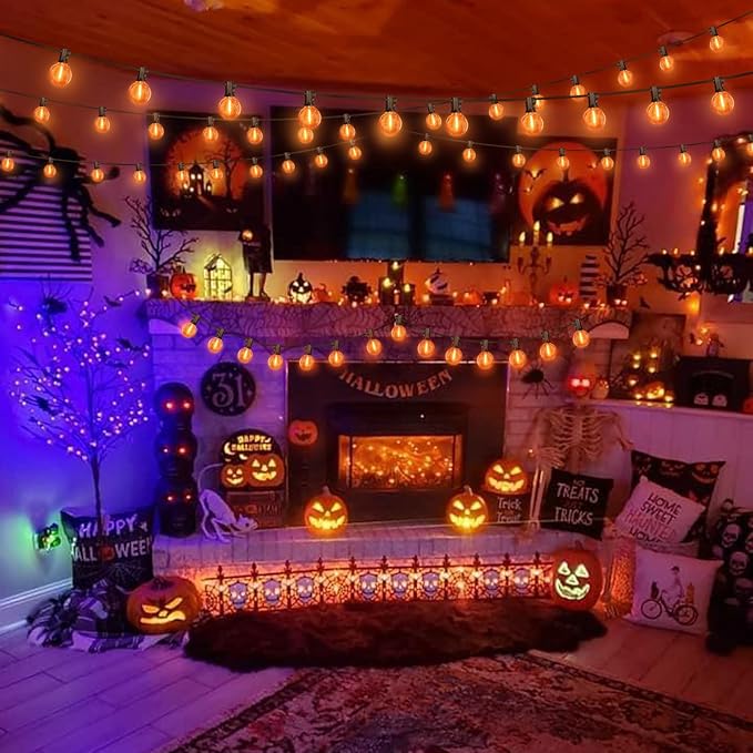 LAMPHOME Globe Outdoor Halloween String Lights, 26FT Patio Lights with 12+1Edison Shatterproof Bulbs(1Spare) | Lumora