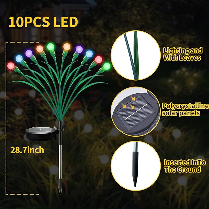 Aogist Solar Garden Lights Outdoor Waterproof,2 Packs 20 LED,Sway by Wind, Yard Patio Pathway Decoration, High Flexibility Iron Wire & Heavy Bulb Base,Multicolor