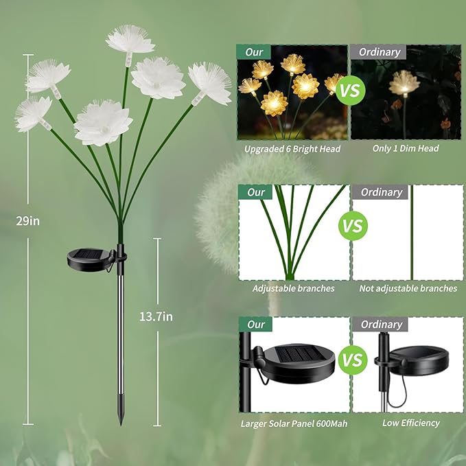 Solar Garden Lights, Solar Flower Swaying Light for Outside, Yard Patio Pathway Decoration, Warm White (2Pack)
