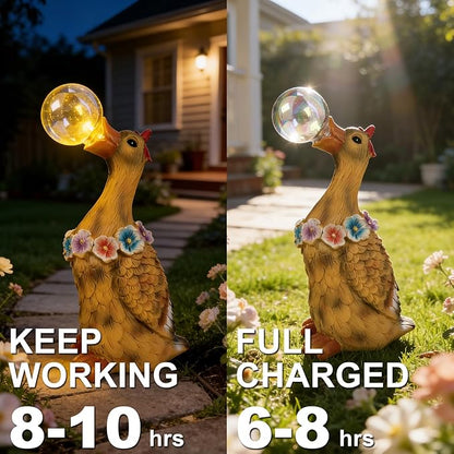 Porch Goose Statue with Solar Bubble Light Garden Yellow Figurine Decor for Yard Lawn Patio Outdoor Decorations Housewarming Gifts for Mom Grandma Women