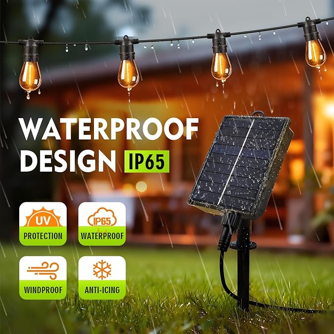 34ft S14 String Lights with 15 Golden Yellow Light Guide Column LED Bulbs – Shatterproof Waterproof E26 for Outdoor | Lumora