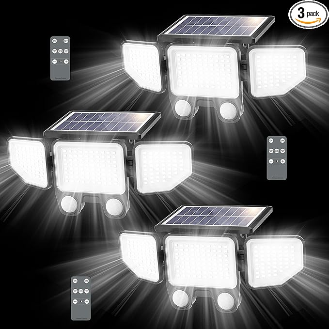 Onforu Solar Lights Outdoor, 3000LM Motion Sensor Security Flood Lights with Remote Control, 3 Modes, IP65 | Lumora