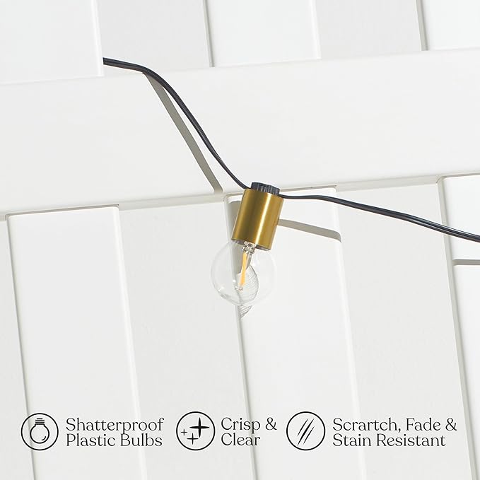 Brightech Glow LED String Lights - 26 Ft Commercial Grade Patio Lights with Brass Accents - Outdoor Waterproof | Lumora