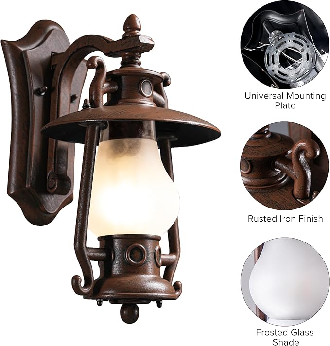 GZBtech Small Rustic Lantern Wall Sconce Outdoor & Indoor, Waterproof Vintage Oil Rubbed Bronze Wall Lamp with Frosted Shade, Wall Mounted Lighting Fixture for Garage Front Door, UL Listed