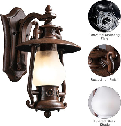 GZBtech Small Rustic Lantern Wall Sconce Outdoor & Indoor, Waterproof Vintage Oil Rubbed Bronze Wall Lamp with Frosted Shade, Wall Mounted Lighting Fixture for Garage Front Door, UL Listed