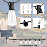 100FT Outdoor Solar String Lights with Remote, USB Rechargeable LED Patio Lights with 52 Timer Dimmable ST38 Edison | Lumora