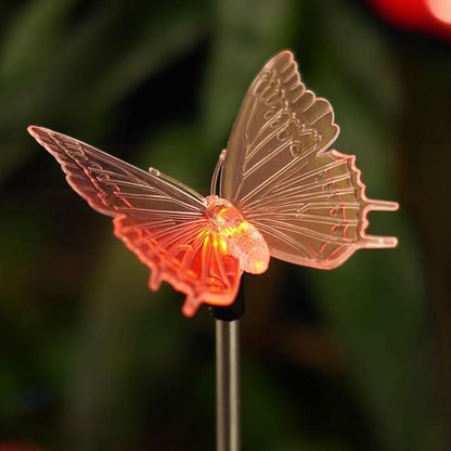 Outdoor Waterproof Color Changing Solar Garden Stake Light with Vivid Butterfly Figurine, LED Garden Landscape In-ground Path Light for Yard Lawn Halloween Christmas Decorations Flower Beds 2 Pack
