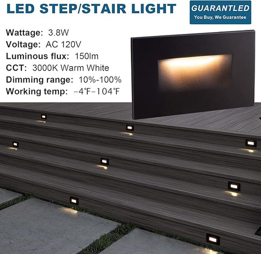 Step Lights Outdoor 6 Pack Classic, 120V 3CCT Selectable Stair Lights Indoor, Waterproof LED Deck Decor Hardwired Dimmable, Brown Finish Aluminum Outdoor Lighting, ETL Wet Rated